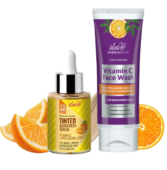 Iba Bright Glow Tinted Sunscreen Serum SPF 60 PA+ with Vitamin C Facewash Combo